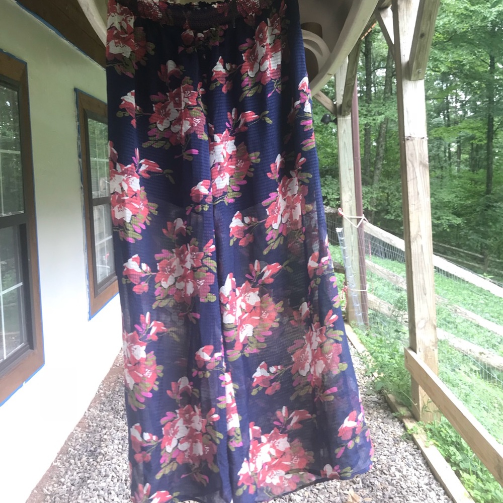 Elevenses navy floral sheer pants